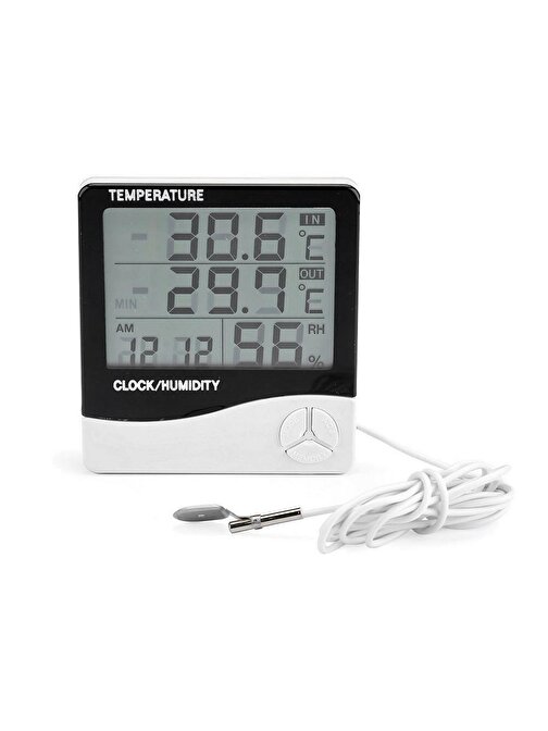 Techmaster 2 Dijital Termometre Saat Alarm Nem Ölçer Dış Sıcaklık Ölçer