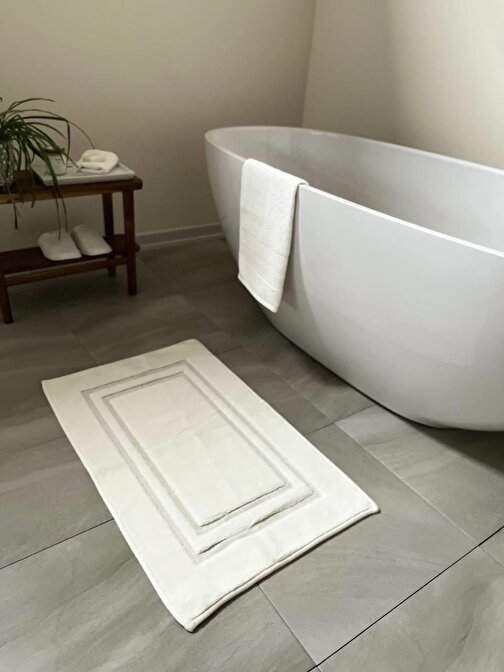Bluenity Çift Çerçeveli Doğal Pamuklu Banyo Paspası 50X80 - Beyaz