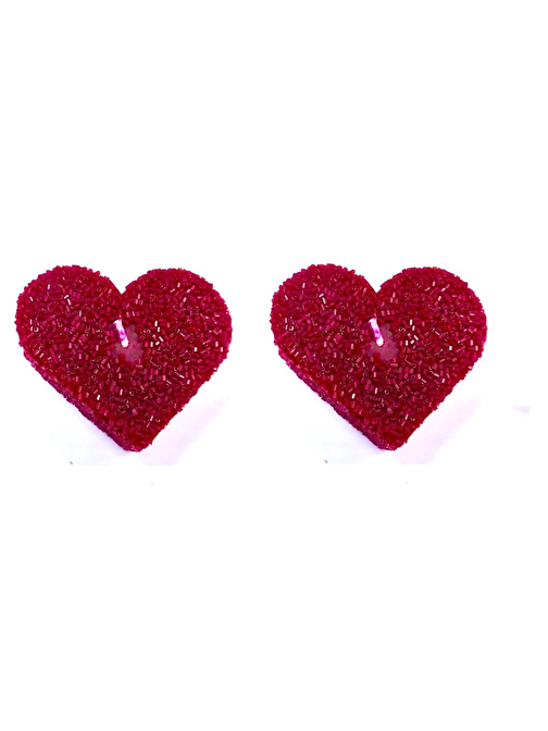Olay Olay Kırmızı Boncuk Kaplamalı Kalpli Dekoratif Mum 2'Li