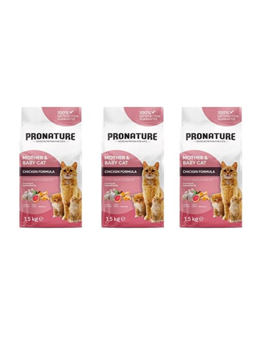 Pronature Mother & Baby Tavuk Etli Kuru Kedi Maması 1,5 Kg*3 Adet