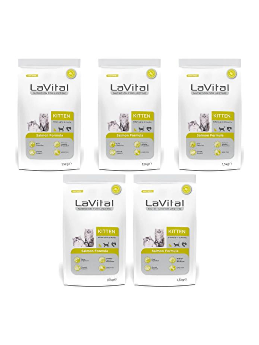 Lavital Somon Balıklı Yavru Kedi Maması 1,5 Kg*5 Adet