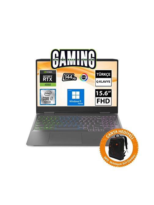 Lenovo LOQ 82XV00G9TX07 i7-13620H 32GB 2TBSSD+2TBSSD RTX4060 15.6" FullHD W11H Düzüstü Bilgisayar-CNT08