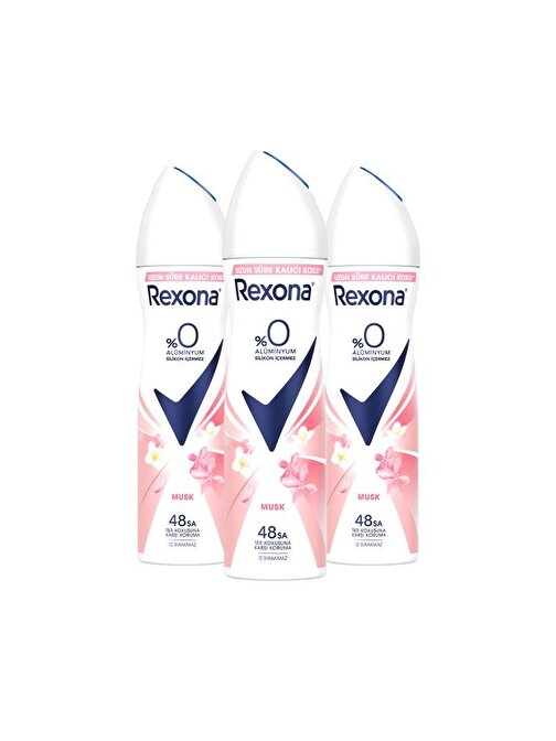 Rexona Musk %0 Alüminyum 48 Saat Kadın Sprey Deodorant 150 ml X 3 Adet
