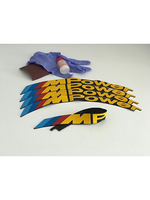 Sarı M Power 3D Lastik Yazısı 8 Adet + Yapıştırıcı