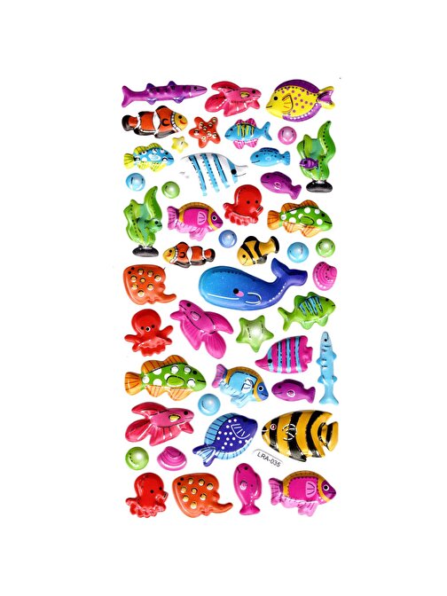 Sticker Kabartmalı Stiker Defter, Planlayıcı Etiket (limlra-035) - 17X9 cm - Sevimli Balıklar