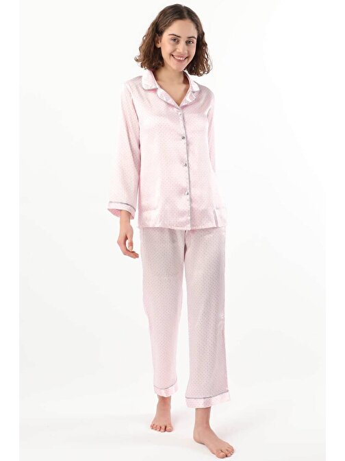 Kadın Puantiyeli Pijama Takımı  Pembe
