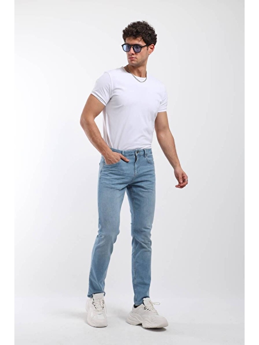 Erkek Monza Likralı Straight Fit Jean Pantolon Mavi