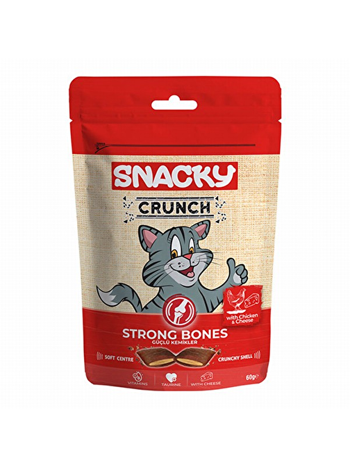 Snacky Crunchy Strong Bones Tavuklu ve Peynirli Kedi Ödülü 10x60 Gr