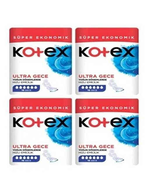 Kotex Ultra Quadro Süper Eko Gece 16 lı x 4 Adet