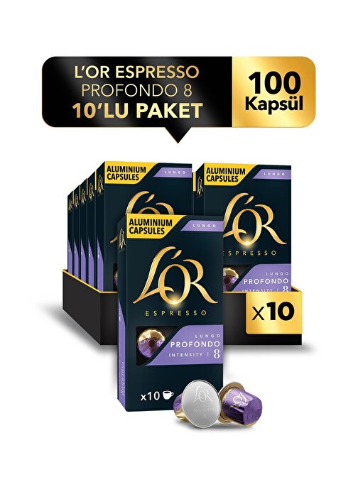 L'Or Lungo Profondo Intensity 8 Uyumlu Kapsül Kahve Fırsat Paketi 10 x 10 Paket 100 Adet