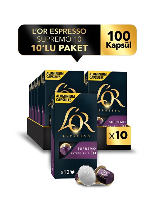 L'Or Supremo Intensity 10 Uyumlu Kapsül Kahve Fırsat Paketi 10 x 10 Paket 100 Adet