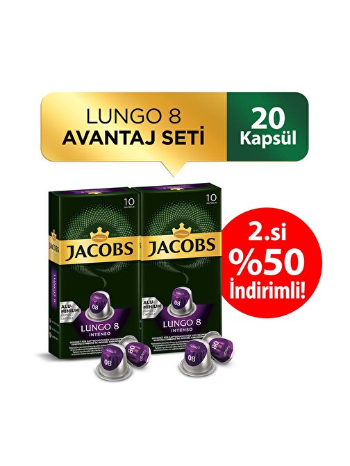 Jacobs Lungo İntenso 8 Kapsül Kapsül Kahve 10'lu x 2 Adet