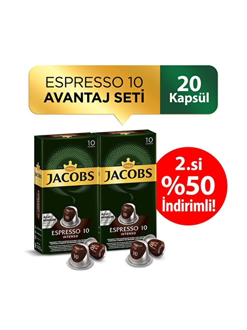 Jacobs Espresso 10 Intenso Alüminyum Kapsül Kahve 10 x 2 Adet 2. %50 İndirimli !