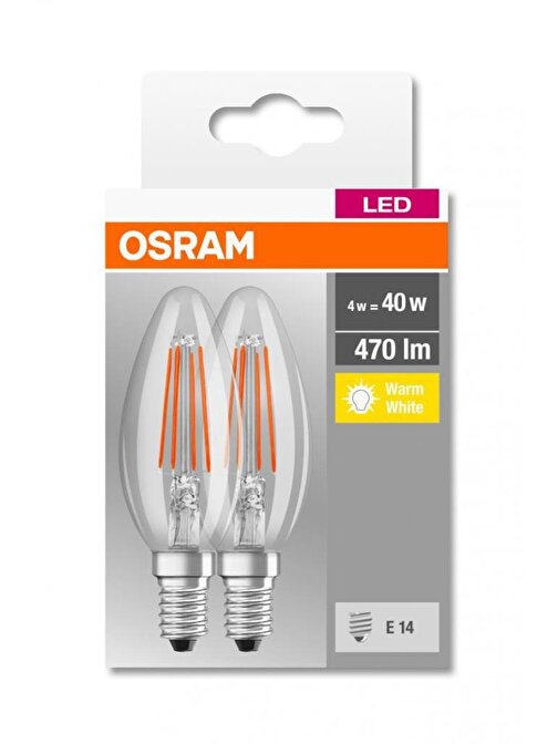 Osram Base Classic B40 4W Filaman E-14 Led Ampul 2Li Paket - Sarı Işık