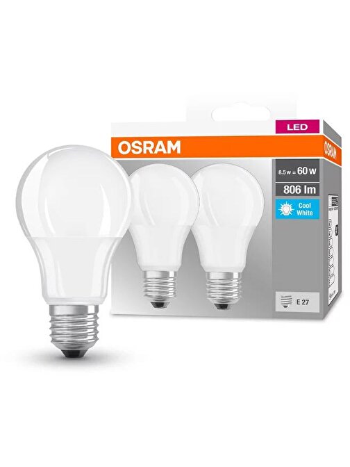 Osram Base Classic A60 8.5W Filaman E-27 Led Ampul 2Li Paket - Sarı Işık