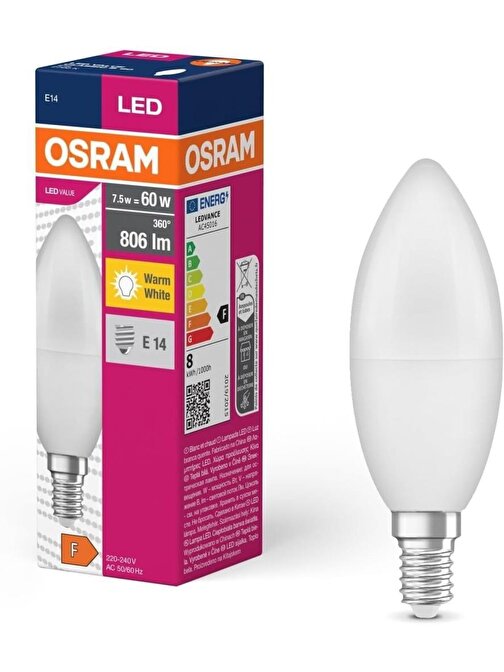 Osram Value Classic B60 7W E14 Duy Led - Sarı Işık