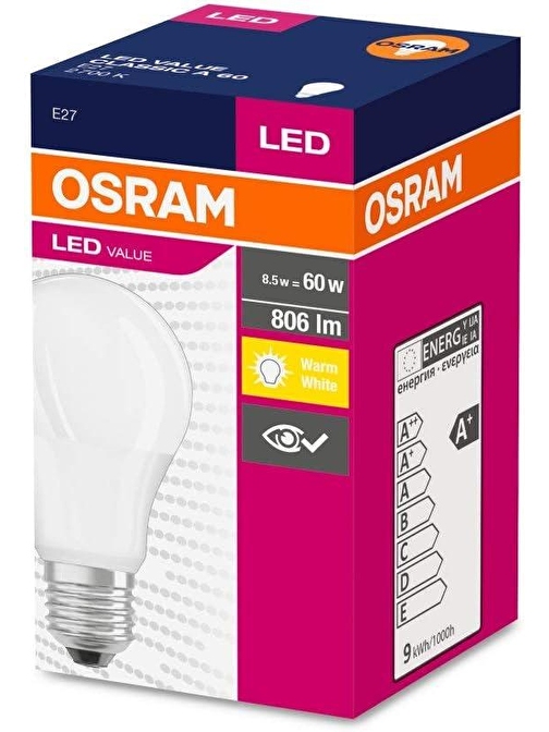 Osram Value Classic A60 8.5W E-27 Duy Led Ampul - Sarı Işık