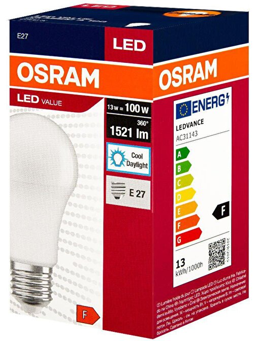 Osram Value Classic A100 13W 6500K E27 Duy Led - Beyaz Işık