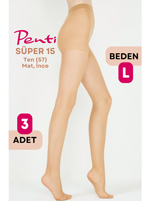 Penti Süper 15 Den Mat İnce Külotlu Çorap Ten/Nude (57) - 3 Numara Large 3 Adet