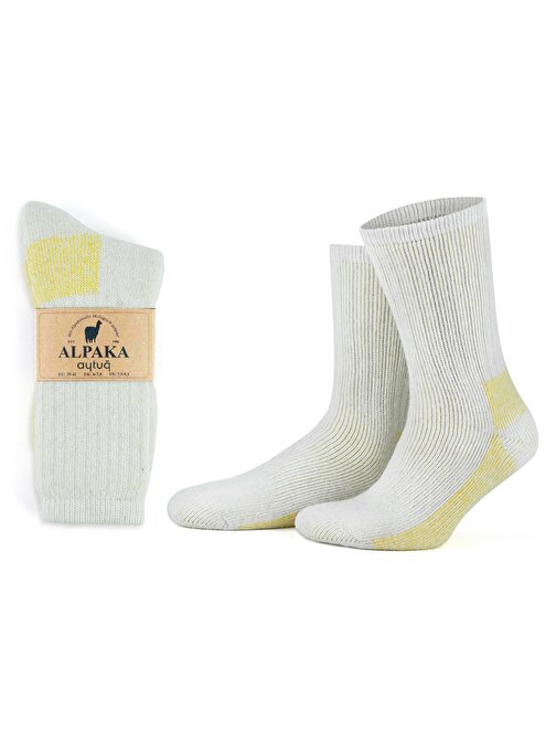 Aytuğ Unisex Alpaka Yünü Havlu Kışlık Ekru/Sarı Soket Çorap   A 6005 ES