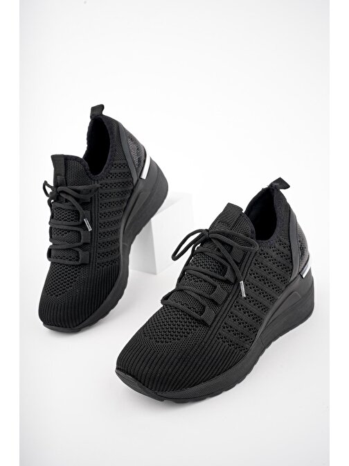 Muggo TYRA Garantili Kadın Ortopedik Yüksek Taban Günlük Bağcıklı Triko Sneaker Spor Ayakkabı