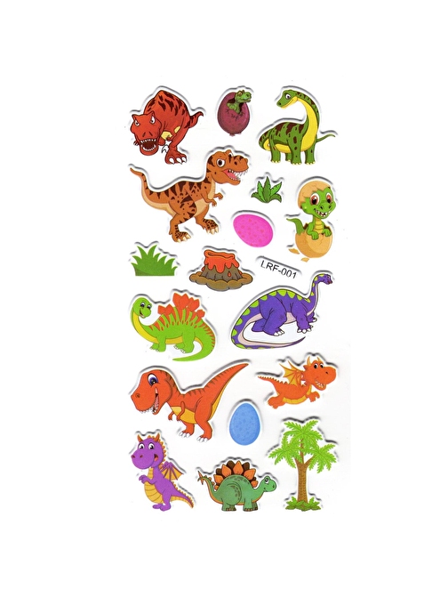 Sticker Kabartmalı Stiker Defter, Planlayıcı Etiket (lrf-001) - 17X9 cm - Dinazor, Bebek Dinozor