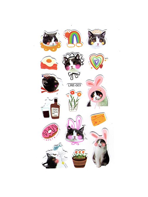 Sticker Kabartmalı Stiker Defter, Planlayıcı Etiket (lre-003) - 17X9 cm - Komik Şapkalı Kedi