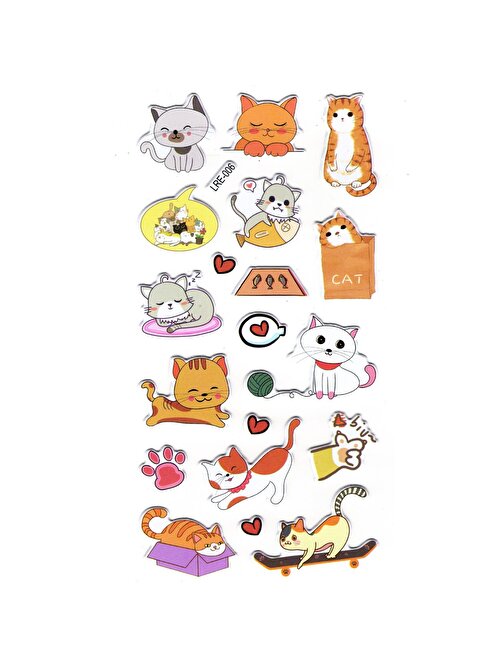 Sticker Kabartmalı Stiker Defter, Planlayıcı Etiket (lre-006) -17X9 cm - Komik Kaykay Kedi