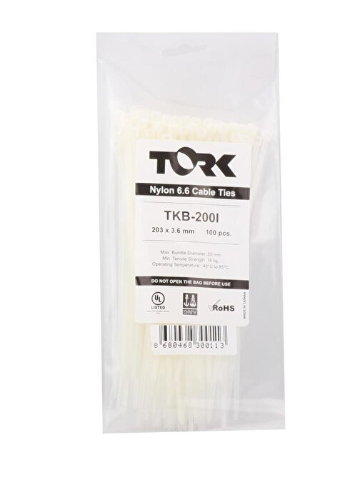 Tork TRK-200-200x7.5mm Beyaz 100lü Kablo Bağı