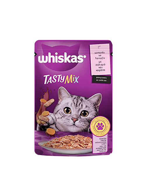 Whiskas Pouch Tastymix Sos İçinde Somonlu ve Havuçlu Yetişkin Kedi Konservesi 6 Adet 85 Gr