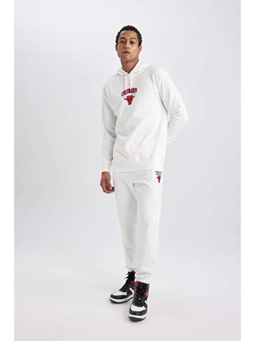 Defacto DeFactoFit NBA Chicago Bulls Standart Fit Kalın Jogger B3892AX24SP XXL Ekru-Gül Kurusu