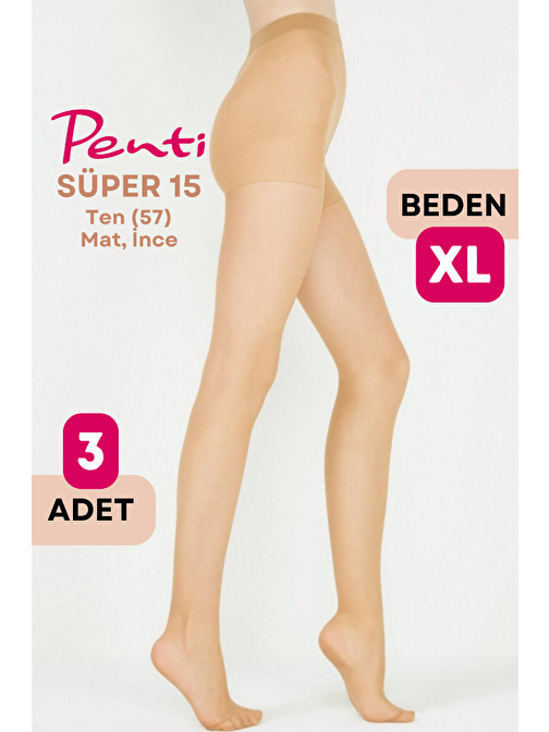 Penti Süper 15 Den Mat İnce Külotlu Çorap Ten/Nude (57) - 4 Numara X Large 3 Adet