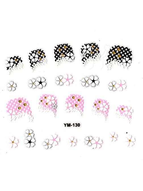 Tırnak Sticker, Tırnak Süsleme, Nail Art (ym-130) - 6X5 cm - İkili Kalpli Çiçek