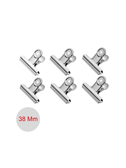 Gen-Of Round Clips 38 mm Metal Maşa Kıskaç 6 Lı (B2004)