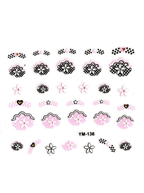 Tırnak Sticker, Tırnak Süsleme, Nail Art (ym-136) - 6X5 cm - Yıldız Kalp Çiçek