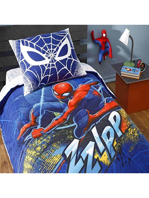 Taç Lisanslı Spiderman Blue City Tek Kişilik Nevresim Takımı