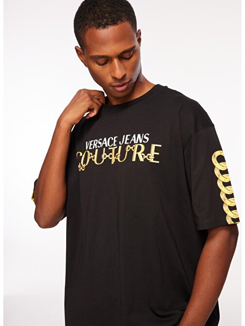 Versace Jeans Couture Bisiklet Yaka Siyah Erkek T-Shirt 75GAHF01CJ00FG89