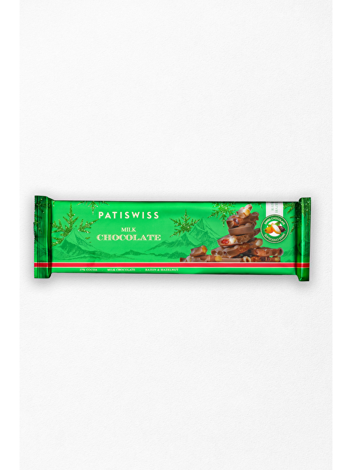 Patiswiss Fındıklı Kuru Üzümlü Sütlü Tablet Çikolata 300 gr