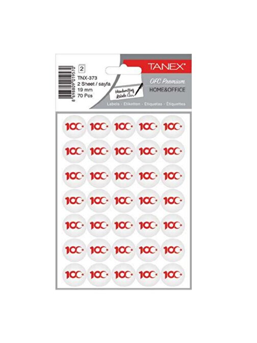 Tanex TNX-373 100 Yıl Logolu Beyaz Opak Etiket 19 mm 70 Adet