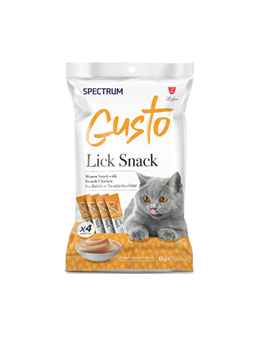 Spectrum Gusto Lick Snack Ton Balığı ve Tavuklu Sıvı Kedi Ödül Maması 4 Adet x 15 Gr