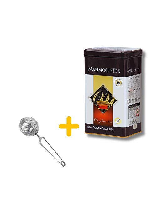 Mahmood Tea Seylan Siyah Dökme Çay Teneke Kutu 450 gr ve Küre Tasarımlı Silver Çay Süzgeci Bundle