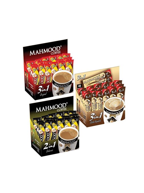 Mahmood Coffee 3'ü1 Arada Ve 3'ü1 Arada Sütlü Köpüklü Ve 2'si1 Arada 3'lü Set 48 Adet