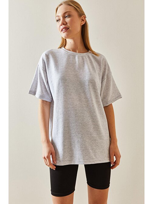 Gri Oversize Basic T-Shirt 3YXK1-47087-03 | XL