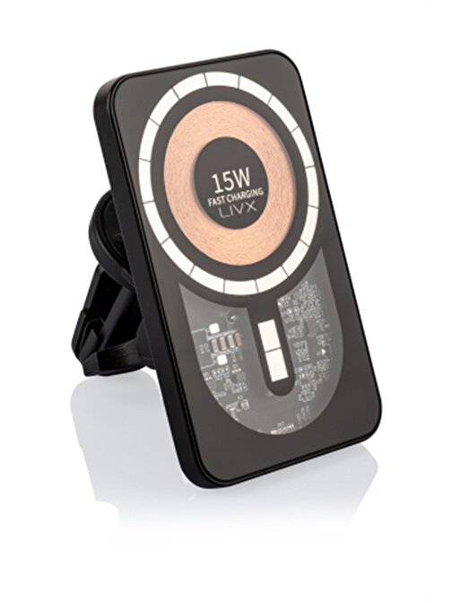 LivX Strong Series 15w Iphone Magsafe Araç Içi uyumlu  Kablosuz Şarj Cihazı Telefon Tutucu – Lva-fcc