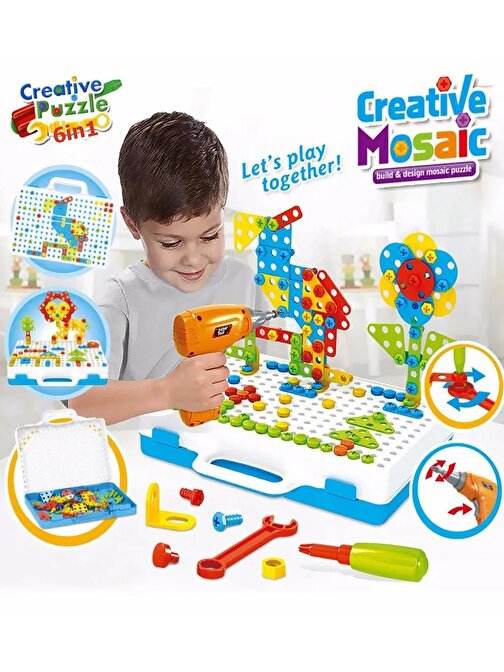 Pilli Matkaplı, 6in1 252 Parça 3D Creative Puzzle Yapboz Oyun Seti