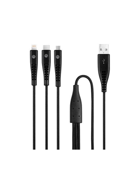 Mojue by Ttec Trio Şarj Kablosu USB-A - USB-C / Lightning / Micro USB 150cm 3DK44S Siyah