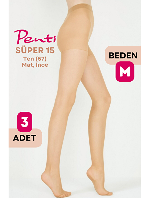 Penti Süper 15 Den Mat İnce Külotlu Çorap Ten/Nude (57) - 2 Numara Medium 3 Adet
