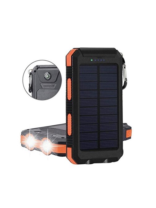 LivX Agile PoliKristal 10000mAh Solar Güneş Enerjili Powerbank Su Geçirmez Taşınabilir Göstergeli Fenerli L50-ORANGE