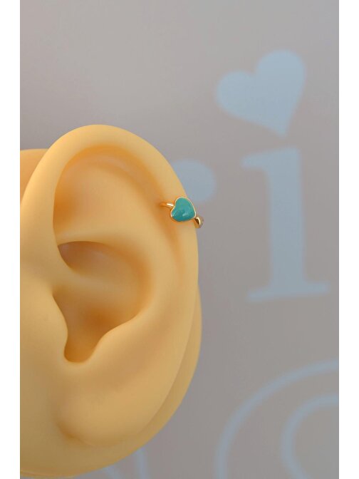 Mavi Kalpli Halka Tragus Piercing Helix Kıkırdak Küpesi