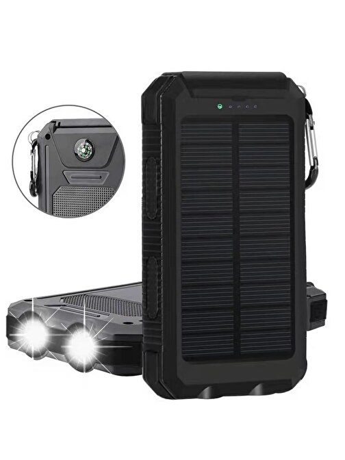 LivX Agile PoliKristal 10000mAh Solar Güneş Enerjili Powerbank Su Geçirmez Taşınabilir Göstergeli Fenerli L50-BLACK